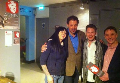 "@RandyHarrison01 & @_DavidBolger @projectarts with Mark and Antonia Leslie, son and daughter of AGNES BERNELLE" - Twitter, March 22nd, 2014
