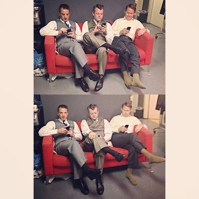 "Scientists on their phones on a red couch @atomicmusical @jeremykushnier #atomicthemusical #euanmorton #jeremykushnier #randyharrison #atomicthemusical" - By Mario Gotoh on Instagram - August 10th, 2014
