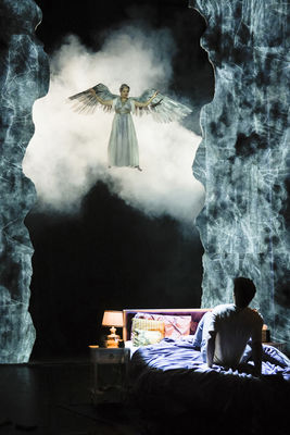 Francesca Faridany (The Angel) and Randy Harrison (Prior Walter) in Berkeley Repertory Theatre’s production of Angels in America, Part One: Millennium Approaches.
Photo courtesy of Kevin Berne/Berkeley Repertory Theatre
