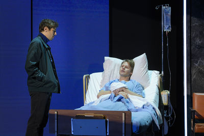 Benjamin T. Ismail (Louis Ironson) and Randy Harrison (Prior Walter) in Berkeley Repertory Theatre’s production of Angels in America, Part Two: Perestroika.
Photo courtesy of Kevin Berne/Berkeley Repertory Theatre
