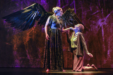 Francesca Faridany (The Angel) and Carmen Roman (Hannah Pitt) in Berkeley Repertory Theatre’s production of Angels in America, Part Two: Perestroika.
Photo courtesy of Kevin Berne/Berkeley Repertory Theatre
